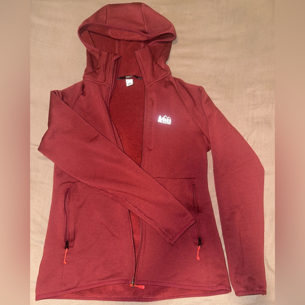 REI Red Zip Up Soft Shell Hoodie